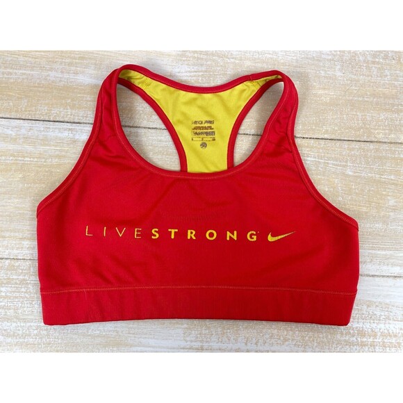Nike Livestrong Dri-Fit Athletic Sports Bra Red & Yellow Size Small - Picture 1 of 8